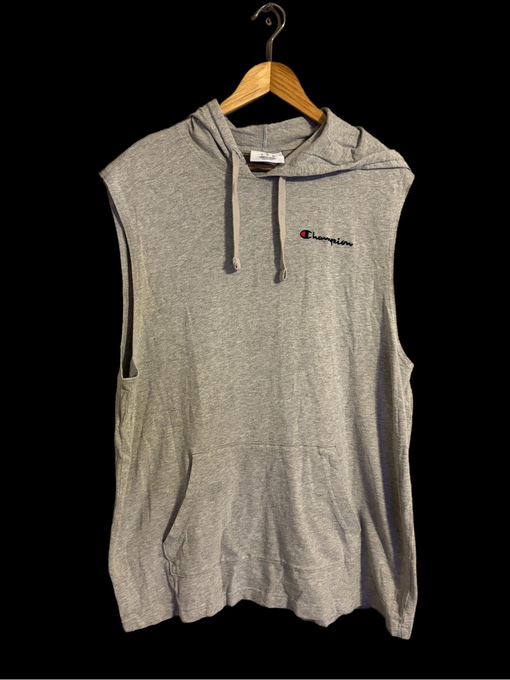 Champion Sleeveless Hooded Tank Top in Heather Gray Embroidered Logo Mens Sz  L